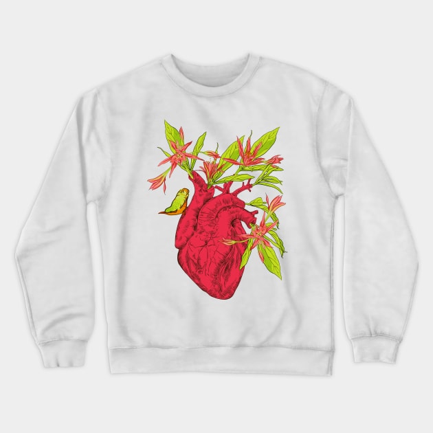 heart with flowers, leaves and birds Crewneck Sweatshirt by Olga Berlet